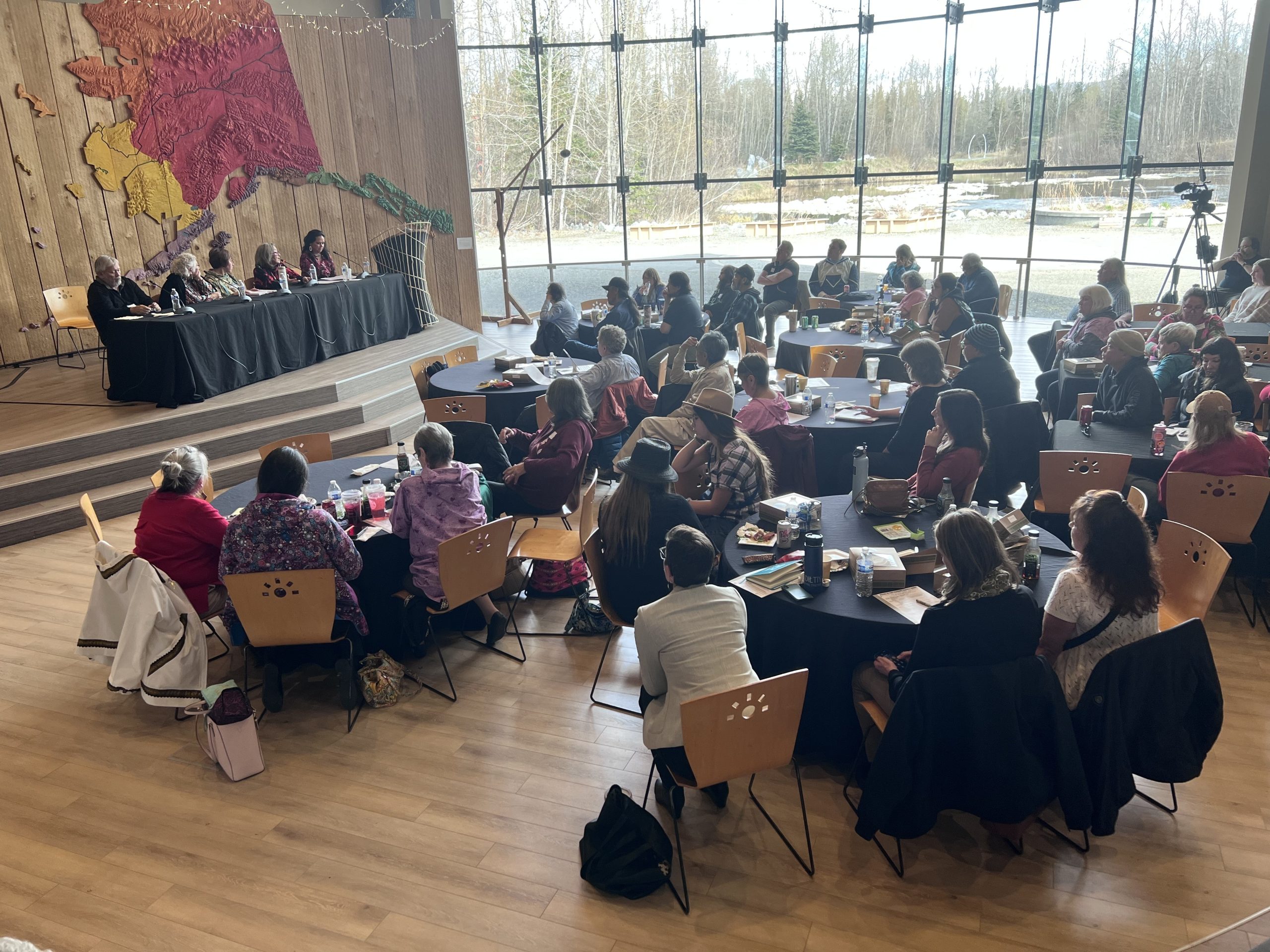 The Alaska Native Heritage Center and Koahnic Broadcast Corporation held a day-long summit on Native boarding schools on May 2 to coincide with the opening of a new exhibit that looks at how the federal government and churches teamed up to educate Alaska Native children. (Photo: Rhonda McBride)